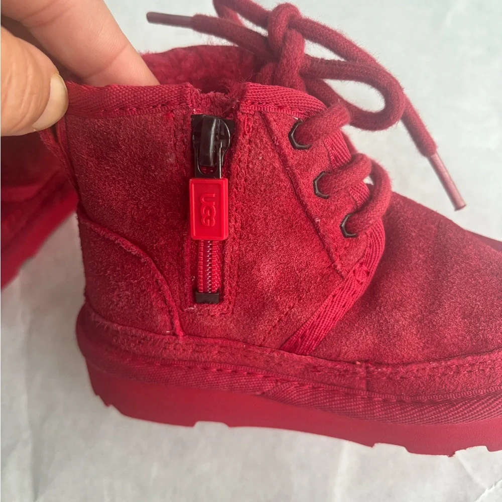 UGG Neumel red suede lace up zipper chukka boots kids size 7.